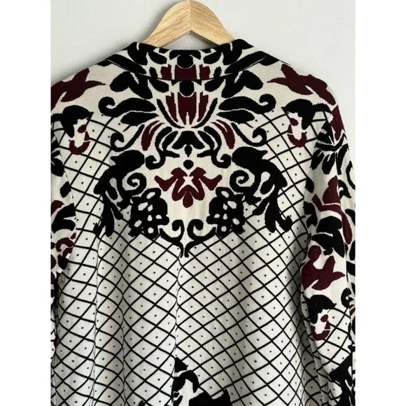 Chico’s Cardigan Jacket Sz 3 XL Black Ivory Stretch Polyester Contrast Scroll - Picture 8 of 15